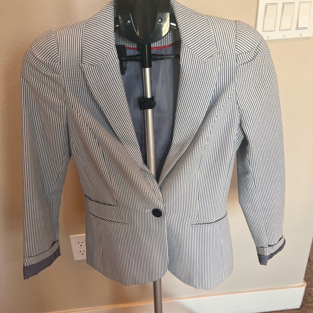 H&M Seersucker blue and white  Women's Blazer